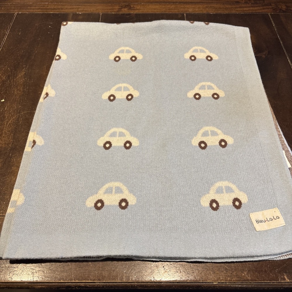 Bleu La La Baby Knit Blanket Gray Cars Pattern 100% Cotton One Size Soft Unisex‎